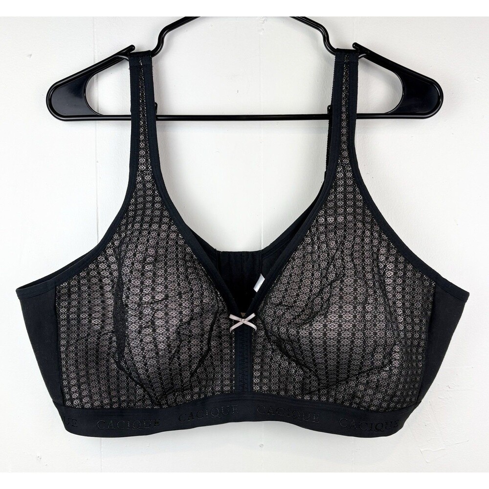 Cacique Bra 46D Unlined No Wire Black Pink Mesh Full Coverage Lane Bryant